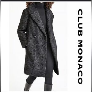 CLUB MONACO Double Breasted Astrakhan Sherpa Grey Faux Fur Coat Like New SZ L/G